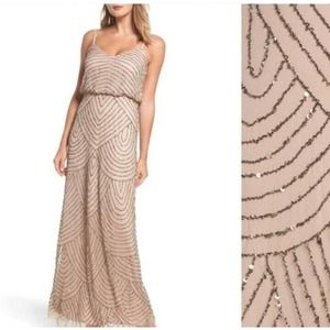 Adrianna Papell Beaded Chiffon Blouson‎ Gown Size 0